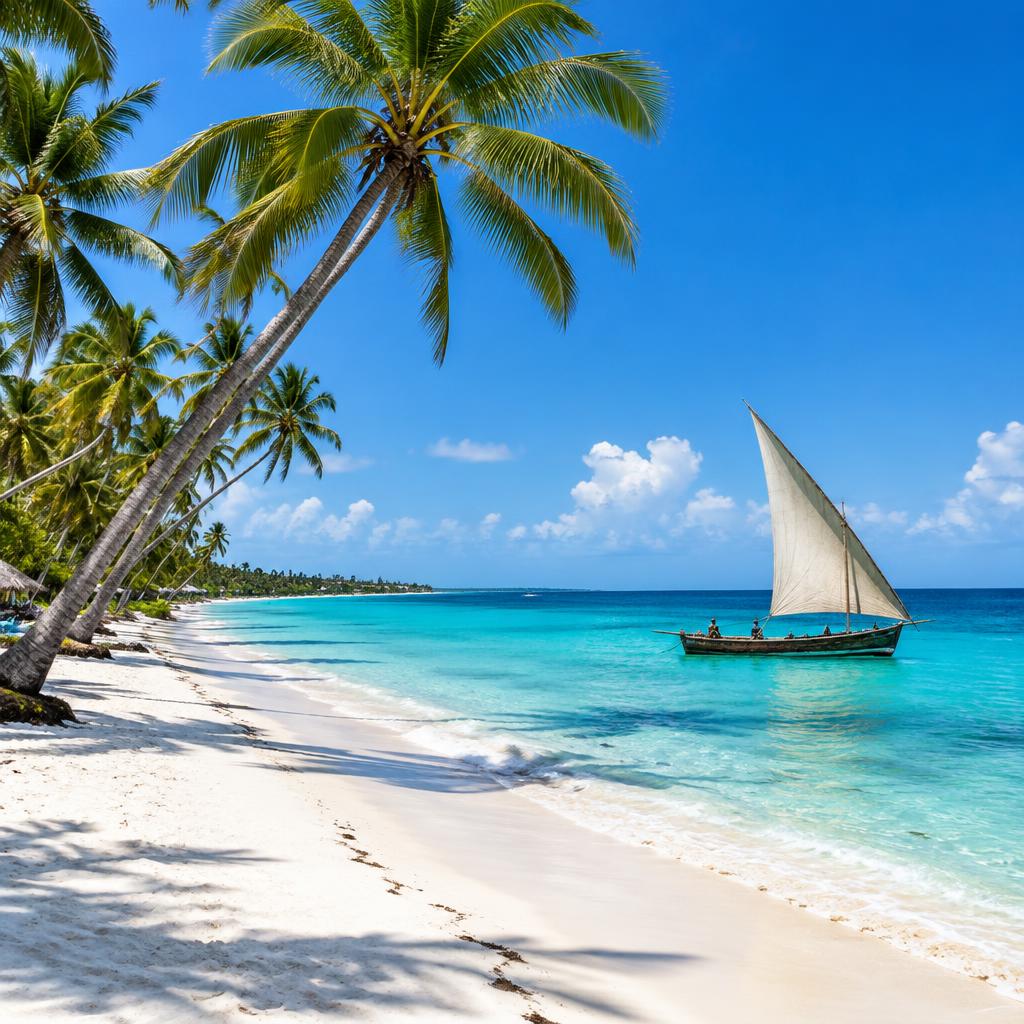 Palm-fringed white sands of Diani Beach